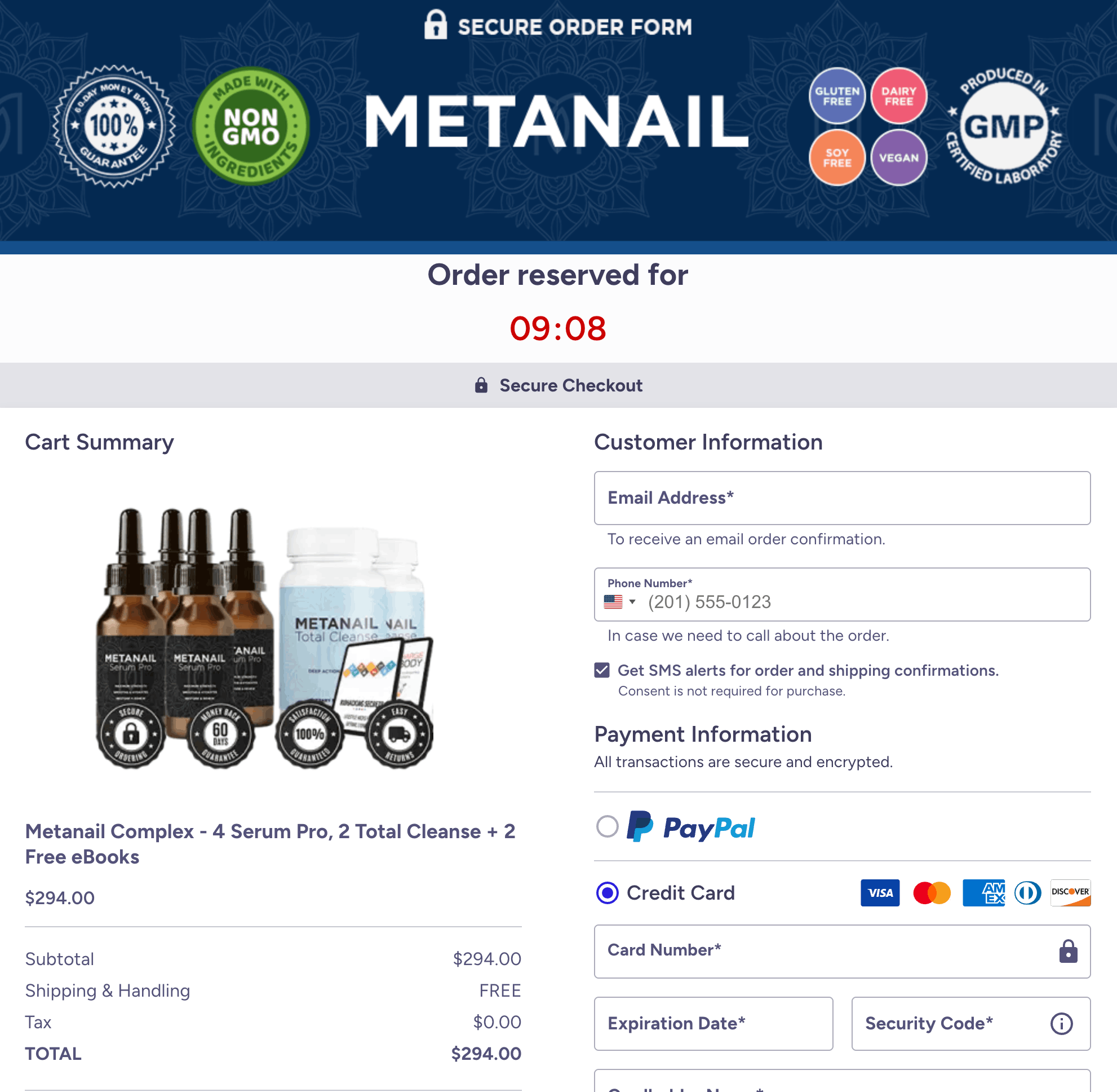Metanail Complex checkout page 
